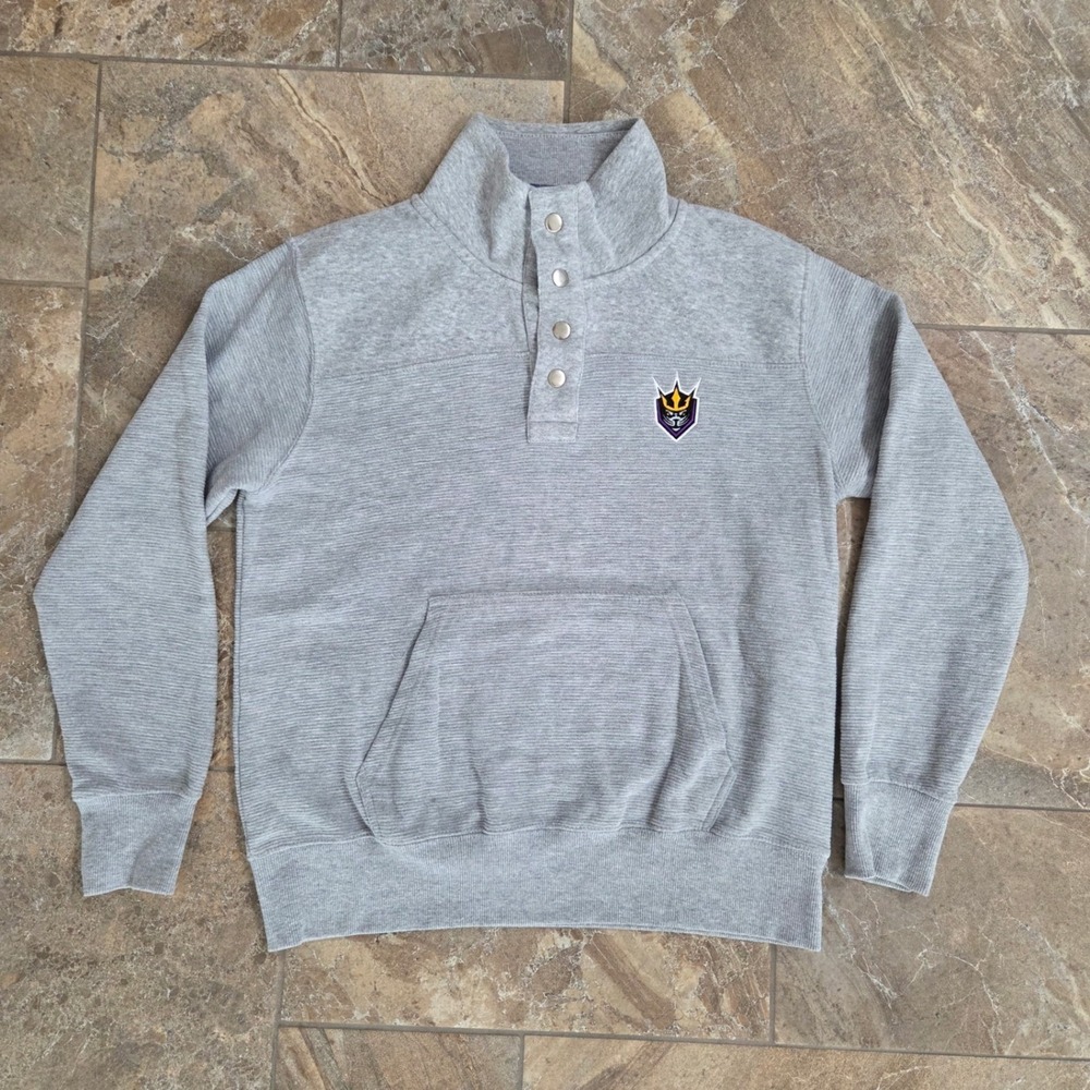 J America Mens S Gray Pullover Sweatshirt San Diego Seals Snap Neck Fleece Logo